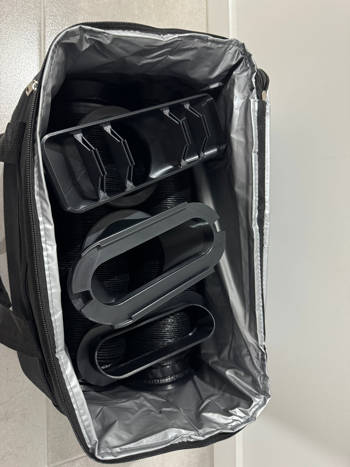 BYD Shark 6 camping AC duct kit packed in its insulated travel bag with adapters and duct