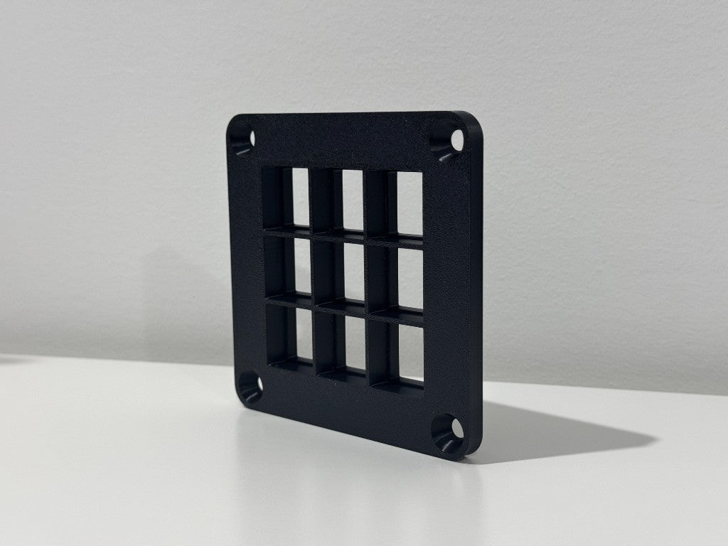 SINEWERX Toyota 22mm switch panel 3x3 - textured black ASA plastic, empty 9-position front view, made in Australia